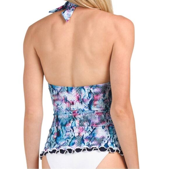 New! PROFILE BY GOTTEX Snake Charm Tummy Control Halter Swim Tankini Top - Picture 2 of 5